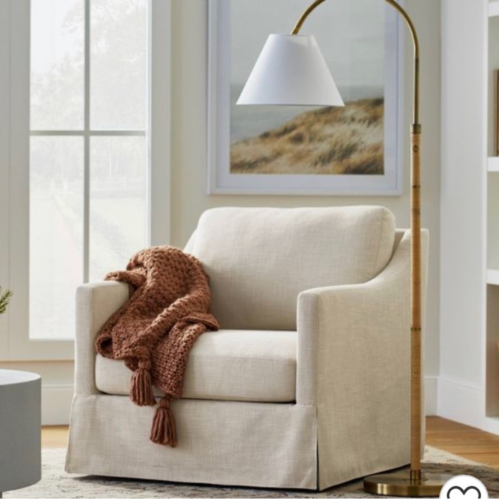 Rattan Wrap Arc Floor Lamp Brass (Includes LED Light Bulb) - Threshold